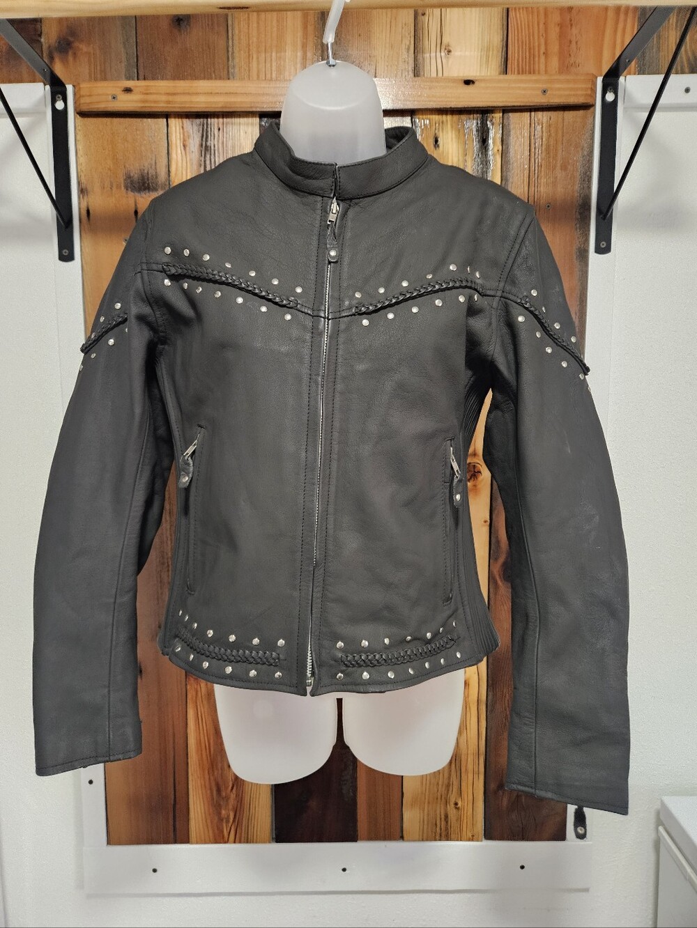 Black Studded Leather Moto Jacket